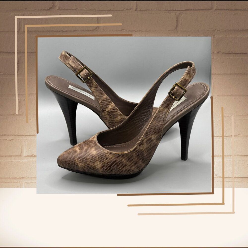 Classiques Entier Brown Animal Print Leather Slingback Stiletto Heels Sz. 7M EUC